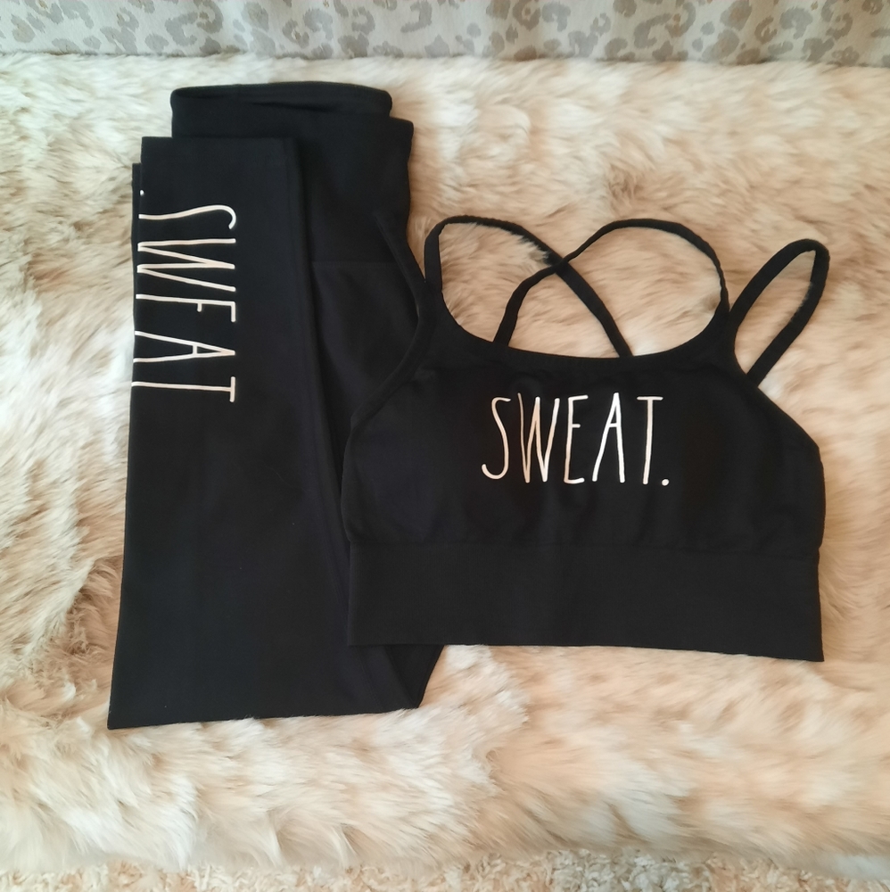 COPY - Rae Dunn Black Sweat Leggings and Sports Bra New